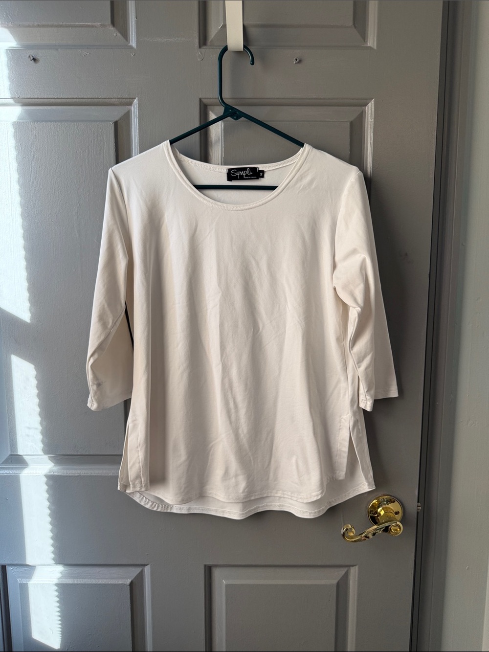 Sympli Cream 3/4 Sleeve Scoop Neck Top